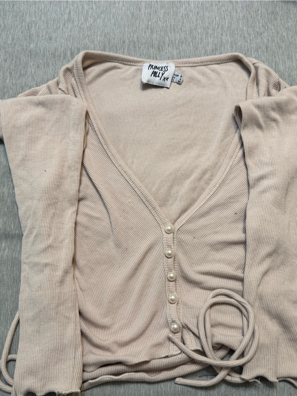 Princess Polly Beige Ribbed Button-Front Crop Top